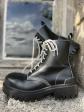 Balenciaga bottes combat homme cuir noir-blanc � lacets semelle crant�e EU 39
