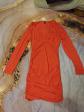 Robe femme moulante orange courte col V manches longues unie taille M
