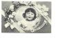 Fancy Card   Little Girl In Lace Medallion, Ribbon And Flowers