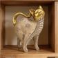 Sculpture chat d�corative en m�tal dor�-beige finition m�tallique autoportante