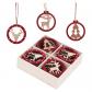 24pcs 6 cm D�corations de Sapin de No�l en Bois Ornements Rouges et Blancs