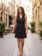 MNG robe chemisier noire lin, sans manches, col V, boutonn�e devant, taille M