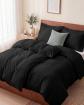 Housse de Couette 2x135x200 Parure 4 Pi�ces Microfibre Zipp�e Linge Lit Noir