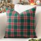 Housse de Coussin D�corative de No�l �cossaise � Motif Tartan Vert et Rouge