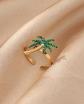 Bague Femme Acier Inoxydable Dor� Or Jaune Anneau Neuf Ouvert Ajustable Palmier
