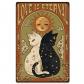 Plaque Metal Vintage Chat Noir et Blanc avec Soleil et Lune D�cor R�tro Fer