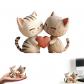 Sculpture en Bois d'Un Couple de Chats D�coration de Bureau Plate 2D Naturel