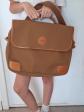 Sacoche Mallette ordinateur Lancel vintage en cuir et tissu marron