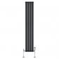 Radiateur Plat Verticale � 1 Colonne & Vannes 1800 x 280 mm en Noir