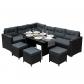 Salon de Jardin Noir en Rotin pour 9 Personnes Ensemble Table & Si�ges