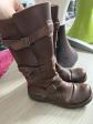 Kickers bottes femme cuir marron uni, fermeture � boucle, bout rond