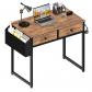 Petit PC Bureau d'Ordinateur avec 2 Tiroirs 80 cm Informatique Marron 80x40 cm