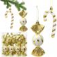 D�corations de Sapin de No�l Dor�es � Paillettes XXL dor� & Blanc Lot de 12