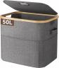 Panier a Linge Sale 50 L Pliable, Bac Linge Gain De Place Bas, Gris