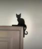D�coration murale chat noir en bois pour angle de porte