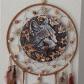 D�coration murale CHAT Tigr� plumes et perles, marron blanc rouge