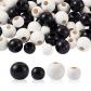 Perles Rondes en Bois Naturel Noir et Blanc avec Grand 20 mm et 25 mm Lot de 80