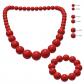 Ensemble de Bijoux Collier de Perles Bracelet de Perles et 3 Paires Rouge