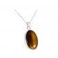 Collier Pendentif Petit Pierre d' il de Tigre Marron Ovale Argent Sterling 925