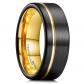 18.9 Bague Homme 8 mm Tungst�ne Noir Alliance Mariage avec Rainure Dor�e M�tal