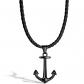 Collier Homme Cuir Ancre Marin Noir Cadeau Anniversaire Fils 60 cm Uni