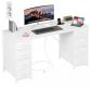 Bureau avec 8 Tiroirs en Tissu 2 Prises & 2 USB 140 x 48 cm Blanc M�tal Moderne