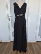 MonSim Robe maxi femme noire pliss�e � bretelles col V strass uni T42