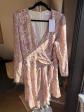 IRO Robe TARO 38 soie-viscose paisley �cru-rose mini col V manches longues