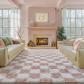 Tapis Salon Shaggy Damier Chambre Adulte Fille Doux Moelleux Rose Blanc Carreau
