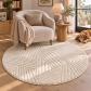 Tapis Rond 120 cm Beige Salon Chambre Polyester 3D Poils Courts Lavable Moderne