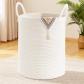 Panier � Linge en Corde de Coton Tress� 100L Blanc Uni Moderne Chambre