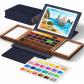 Set de Peinture Aquarelle Vives avec Palette en Bois de Noyer �tui Cuir
